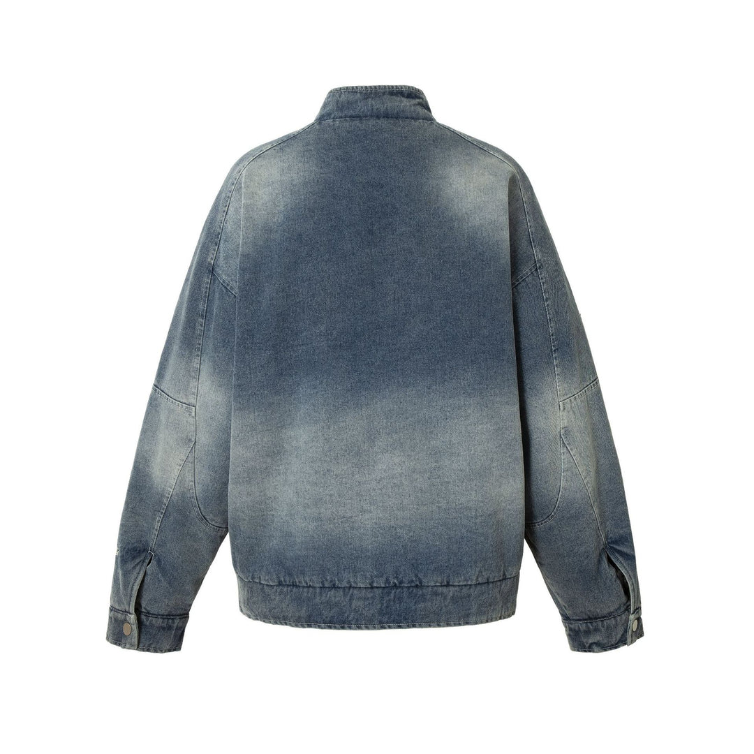 Herren Jeans‑Bomberjacke mit Vintage-Wash, Aufnäherdetail und Stehkragen Nord Taschen