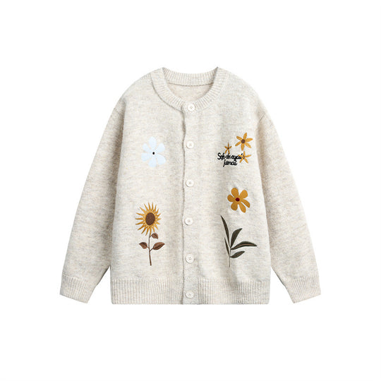 Damen Strick-Cardigan mit Blumenstickerei, Rundhalsausschnitt und Knopfleiste Nord Taschen