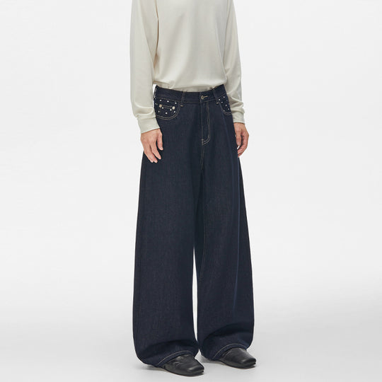 Unisex Ultraweite Palazzodenim-Hose mit Nietenbesetzten Eingrifftaschen und bodenlangem Saum Nord Taschen