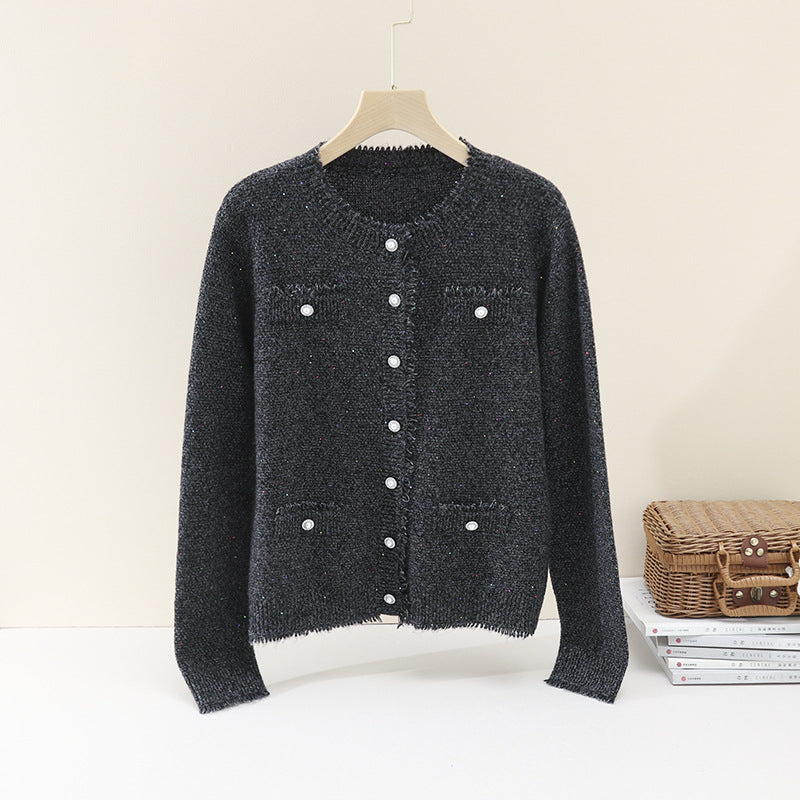 Damen Bouclé-Cardigan mit Perlmuttknöpfen und aufgesetzten Taschen Nord Taschen