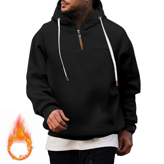 Herren Fleece-Halbzip-Hoodie mit Kapuze, Kordelzug und elastischen Bündchen Nord Taschen