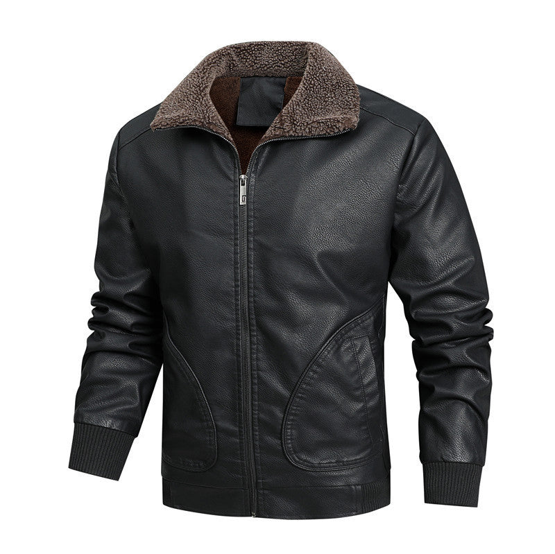 Herren Retro-Fliegerblouson aus Kunstleder mit hochschließendem Teddyinnenkragen und Rundtaschen Nord Taschen