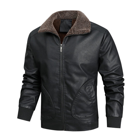 Herren Retro-Fliegerblouson aus Kunstleder mit hochschließendem Teddyinnenkragen und Rundtaschen Nord Taschen