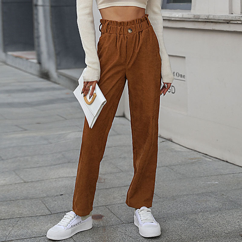 Damen Lässige Cordsamt-Hose mit hohem Bund Nord Taschen