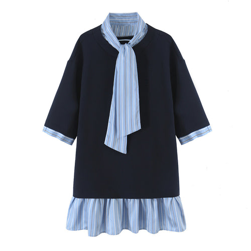Damen A-Linien-Kleid mit Halstuch-Schal, halblangen Ärmeln und Volantsaum Nord Taschen