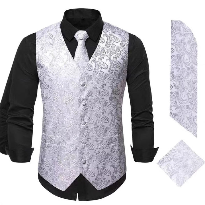 Herren Paisley Satin Anzugweste Set mit Krawatte und Einstecktuch Nord Taschen