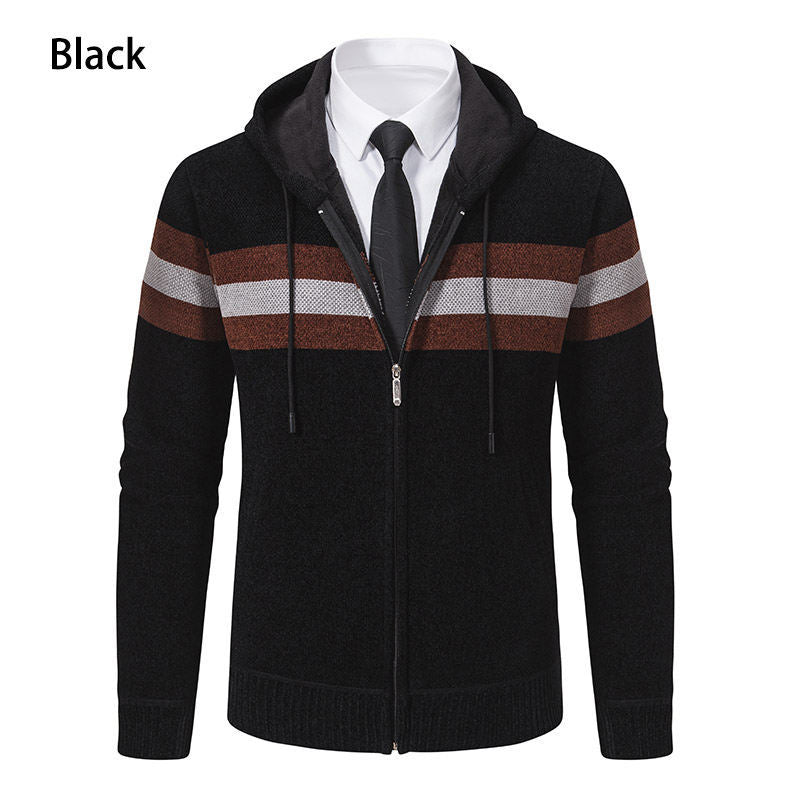 Herren Kapuzen-Strickjacke mit durchgehendem Reißverschluss, Kontraststreifen und Eingrifftaschen Nord Taschen