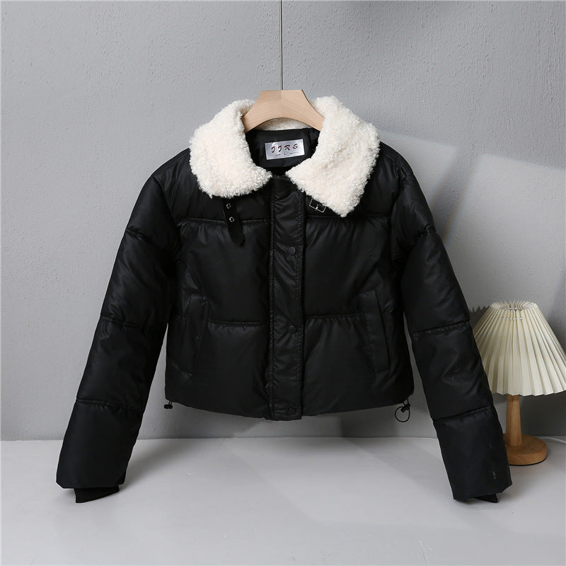 Damen nan kurze gesteppte Winterjacke mit breitem Teddykragen und Kordelzug Nord Taschen