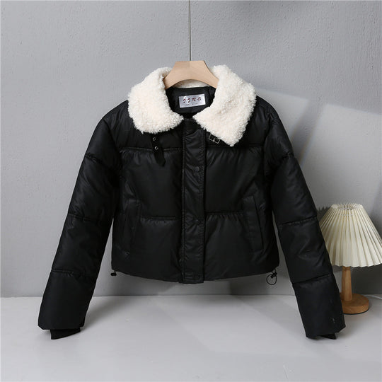 Damen nan kurze gesteppte Winterjacke mit breitem Teddykragen und Kordelzug Nord Taschen