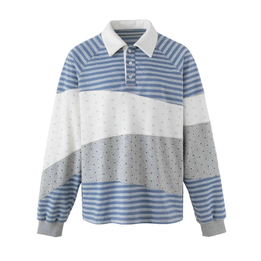 Damen Gestreifter Rugby-Pullover mit großem Kentkragen und Colourblock-Struktur Nord Taschen