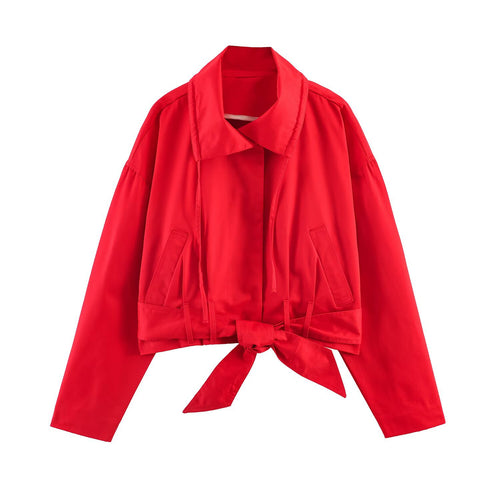 Damen Kurzblouson mit Taillengürtel, großem Hemdkragen und Kordelzug Nord Taschen