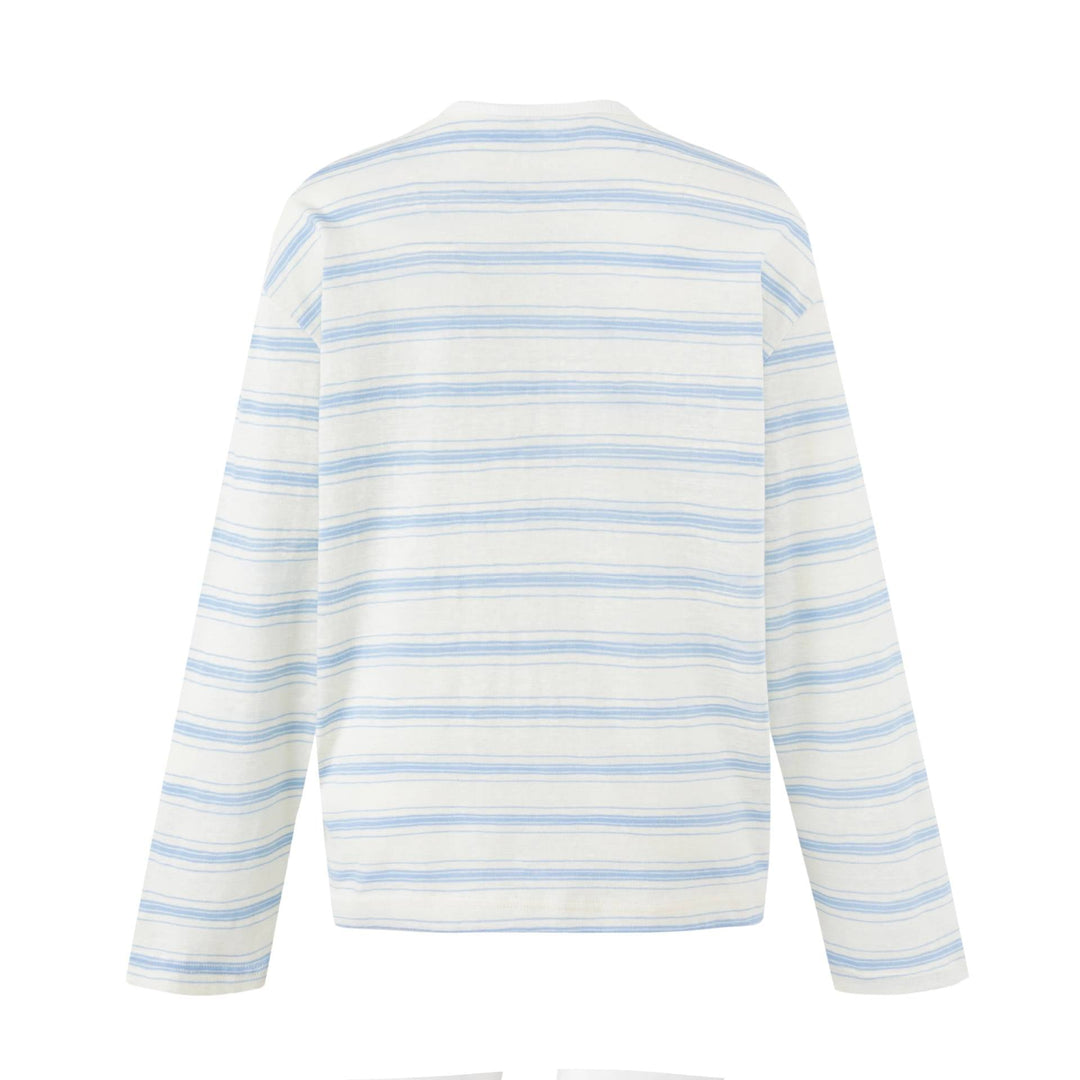 Damen Gestreiftes Langarm-Henleyshirt aus leichter Baumwollmischung Nord Taschen