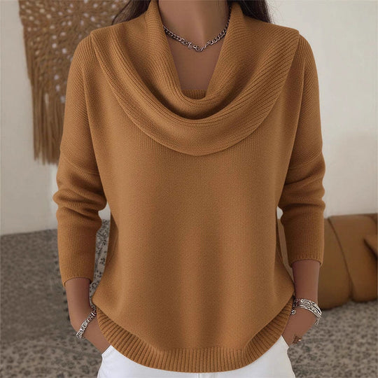 Damen Stylischer Bootcut Pullover mit Wasserfall-Ausschnitt Nord Taschen