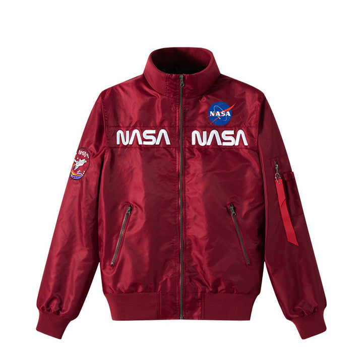 Men's  retro space-logo nylon zip bomber with angled zip pockets and utility sleeve tab Nord Taschen