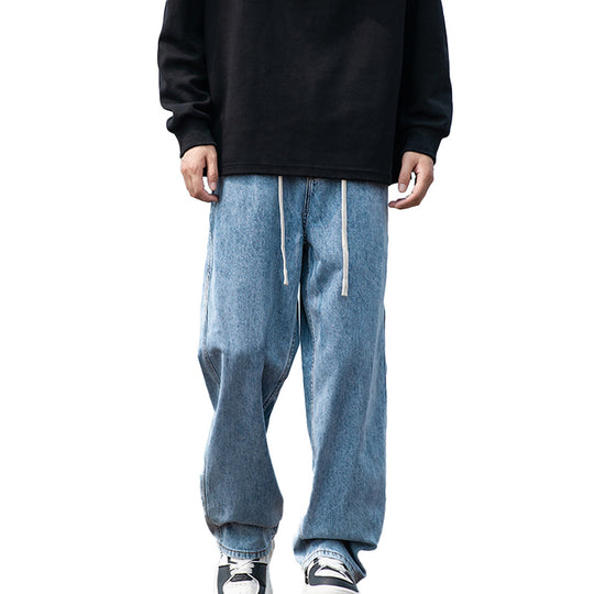 Herren Weite Vintage‑Washed Baggy-Jeans im Joggerstil mit Tunnelzugbund und geripptem Knöchelabschluss Nord Taschen