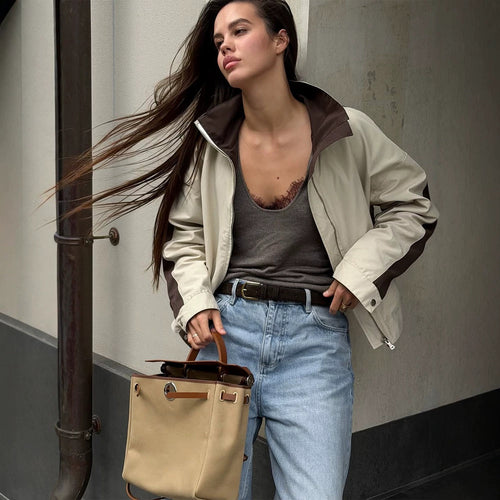 Damen Leichte Bomberjacke im Colorblock‑Stil mit hohem Stehkragen Nord Taschen