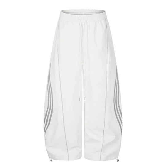 Damen Weite Tech-Material Palazzohose mit Tunnelzugbund, reflektierenden Seitenstreifen und verstellbarem Kordel-Saum Nord Taschen