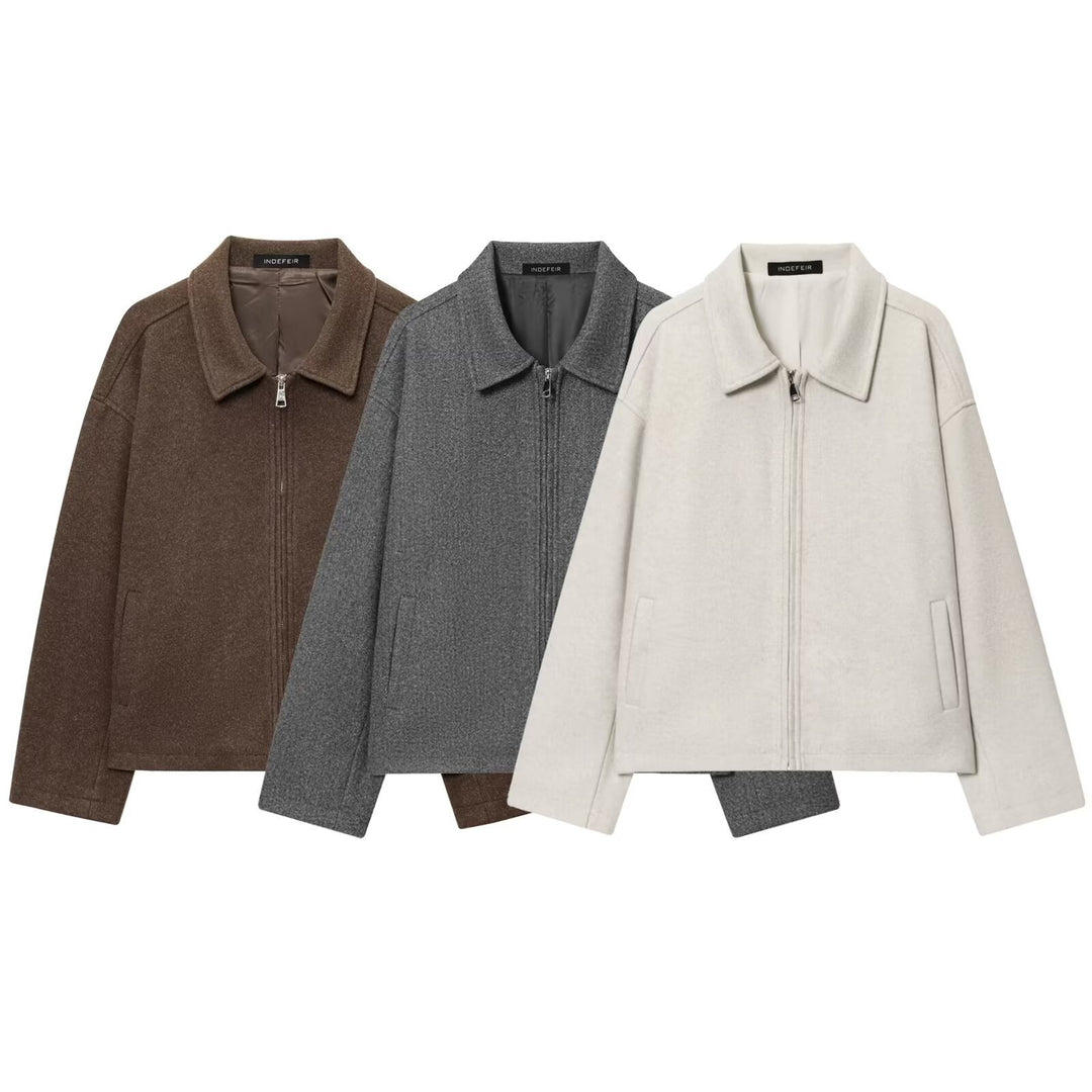 Damen Boxy Wollmix-Blousonjacke mit Reißverschluss und Hemdkragen Nord Taschen