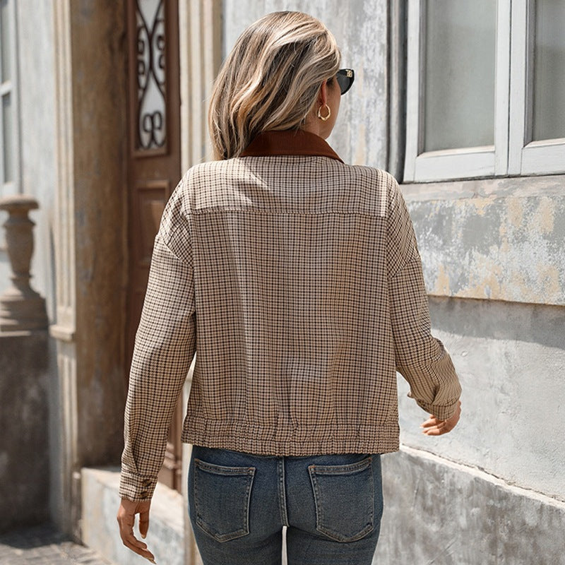Damen Karierte Kurzjacke mit Reißverschluss, kontrastierendem Hemdkragen und Relaxed‑Fit Nord Taschen