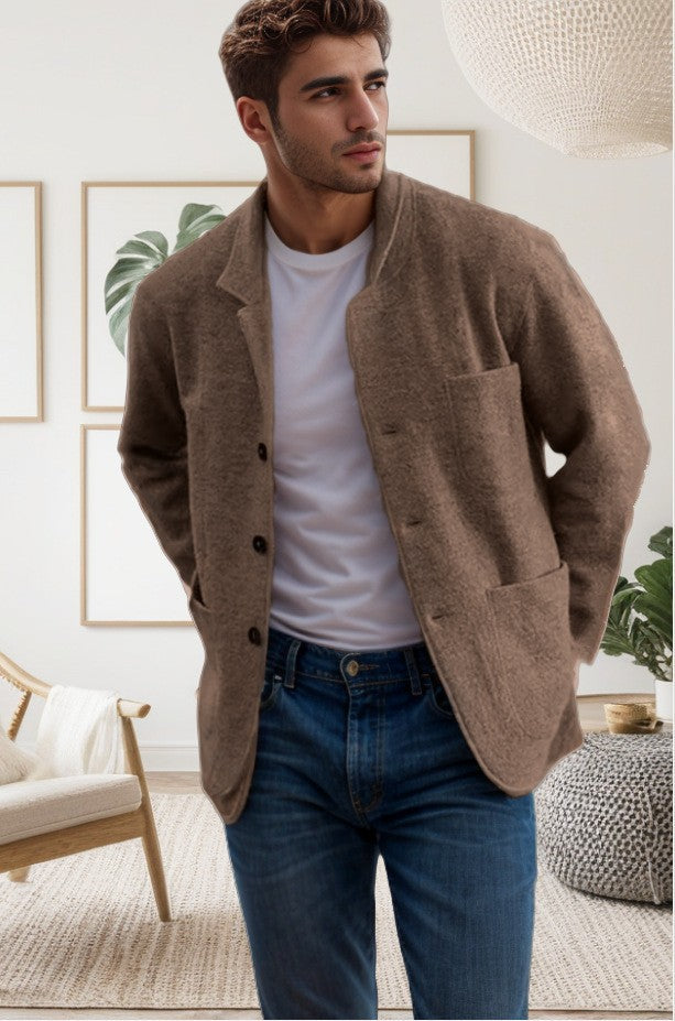 Herren Sakkoartige Strickjacke mit Hemdkragen und aufgesetzten Taschen Nord Taschen