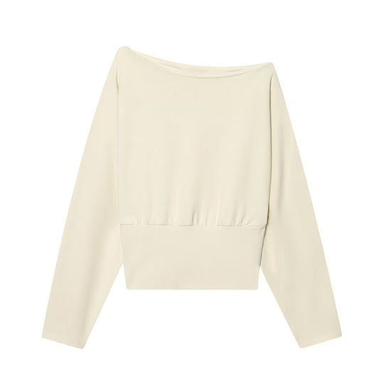 Damen Oversize Off-Shoulder Cropped-Pullover mit Fledermausärmeln und breitem Rippbündchen Nord Taschen
