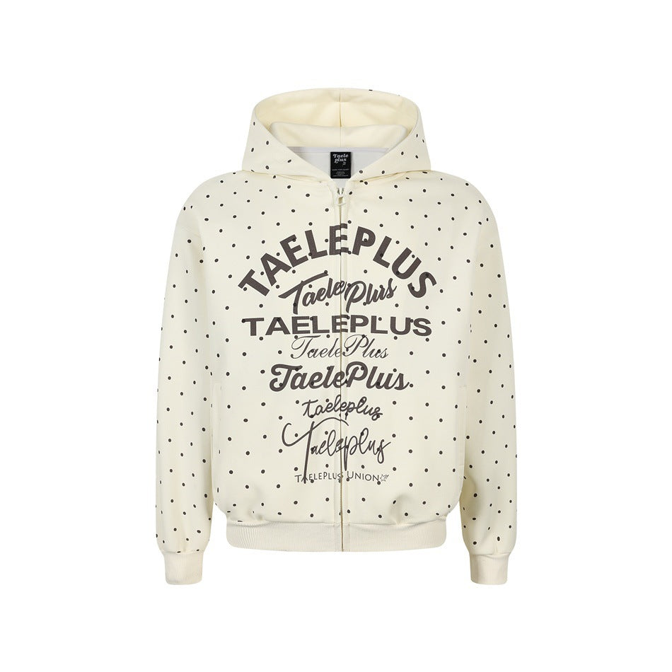 Damen Kapuzen-Sweatjacke mit durchgehendem Reißverschluss, Allover-Pünktchenmuster und mehrfacher Logogestaltung Nord Taschen