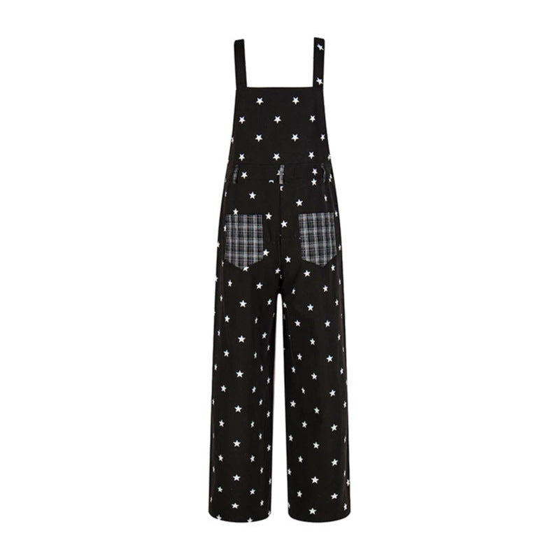 Damen Latzhose im Palazzo‑Schnitt mit Sternen‑Allover und Karopatch Nord Taschen