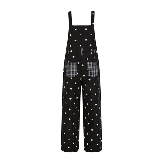 Damen Latzhose im Palazzo‑Schnitt mit Sternen‑Allover und Karopatch Nord Taschen