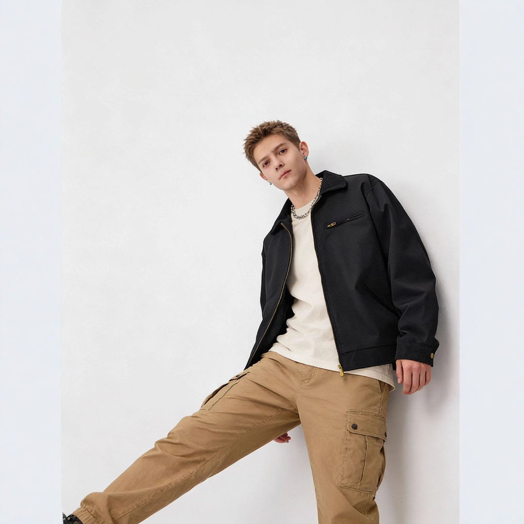 Herren Zip-Blouson im Worker-Stil mit Cordkragen und Brusttasche Nord Taschen