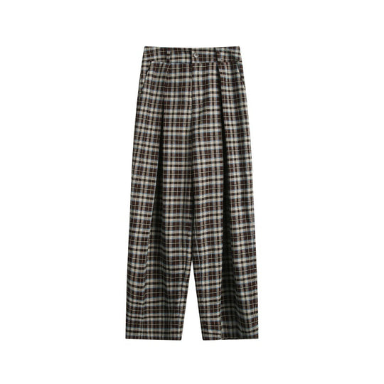 Damen Hochtaillierte Karierte Bundfalten‑Hose im weiten Culotte‑Schnitt Nord Taschen
