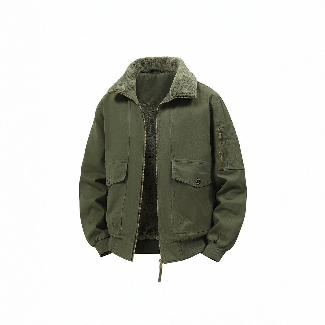 Herren Militärisch inspirierte Thermo-Bomberjacke mit Teddy‑Futter, Ärmeltasche und Druckknopf‑Klappentaschen Nord Taschen