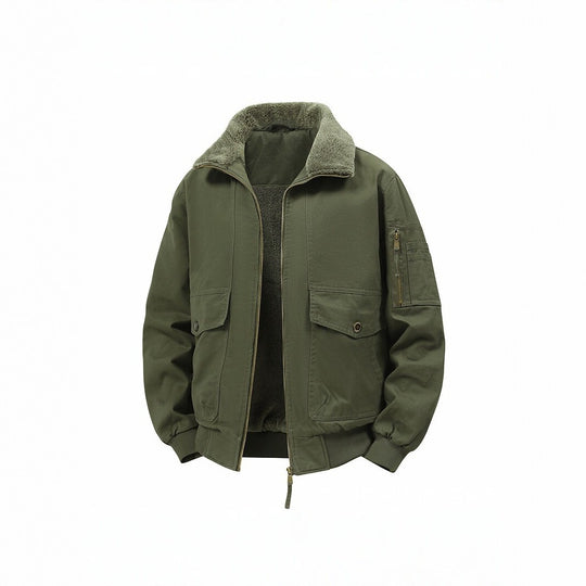 Herren Militärisch inspirierte Thermo-Bomberjacke mit Teddy‑Futter, Ärmeltasche und Druckknopf‑Klappentaschen Nord Taschen