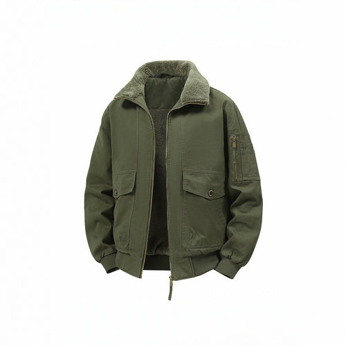 Herren Militärisch inspirierte Thermo-Bomberjacke mit Teddy‑Futter, Ärmeltasche und Druckknopf‑Klappentaschen Nord Taschen