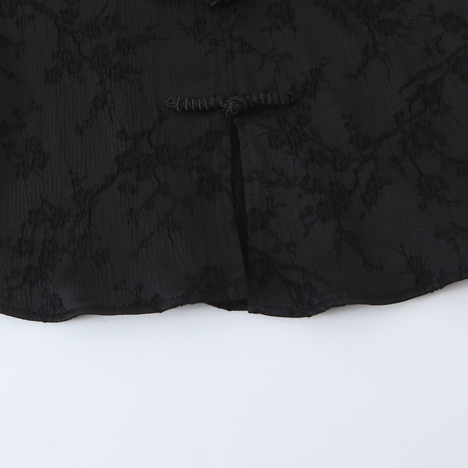 Damen Ärmelloses Cheongsam-inspiriertes Top mit Stehkragen und Zierknopfleiste Nord Taschen