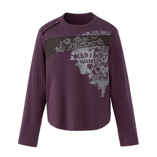 Damen Lässiges Sweatshirt mit Nietenbesatz, Print‑Einsatz und Rundhalsausschnitt Nord Taschen