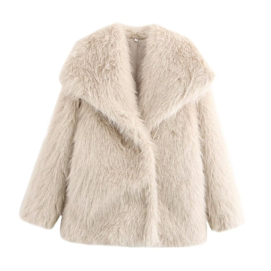 Damen Kurz geschnittener Faux-Fur-Mantel mit voluminösem Schalkragen und geradem Schnitt Nord Taschen