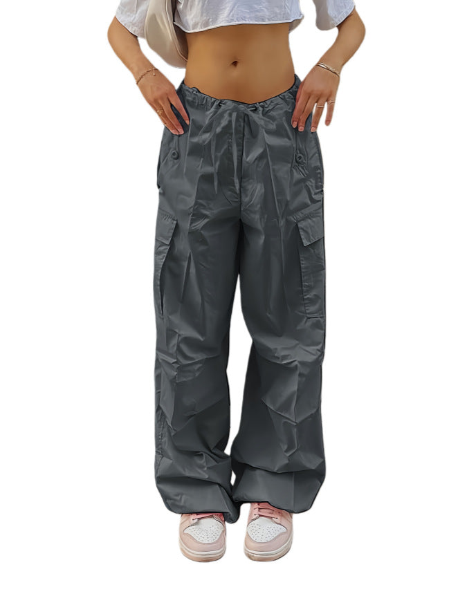 Damen Weite Cargo-Hose aus leichtem Funktionsstoff mit Tunnelzug und Pattentaschen Nord Taschen