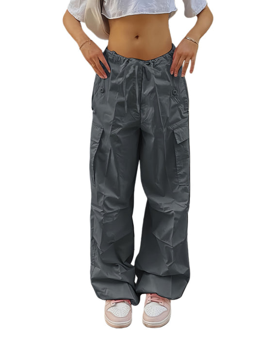Damen Weite Cargo-Hose aus leichtem Funktionsstoff mit Tunnelzug und Pattentaschen Nord Taschen