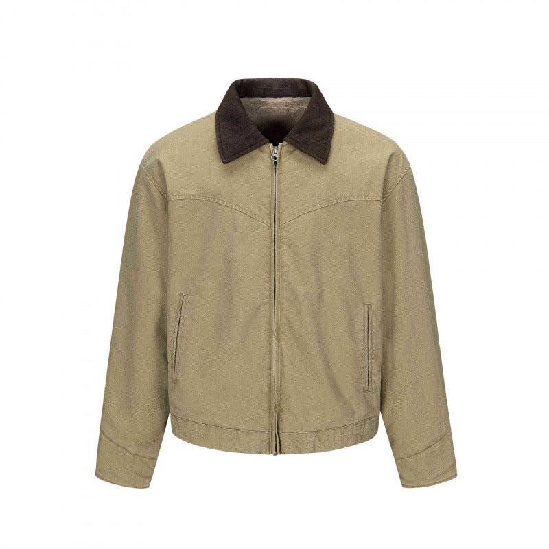 Herren Gefütterte Canvas-Blousonjacke mit Teddyfutter und Hemdkragen Nord Taschen