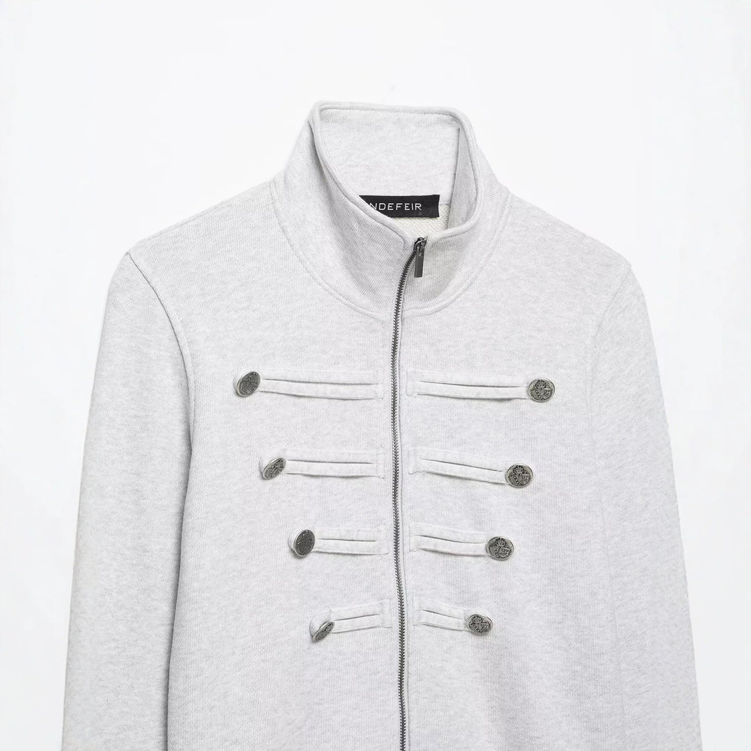 Damen Kurze Sweatjacke im Militärstil mit Stehkragen und dekorativer Knopfleiste Nord Taschen