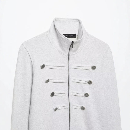 Damen Kurze Sweatjacke im Militärstil mit Stehkragen und dekorativer Knopfleiste Nord Taschen