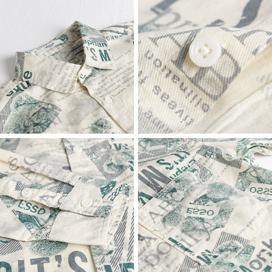 Herren Overshirt aus Baumwoll‑Leinen mit typografischem Zeitungsprint und Relaxed‑Fit Nord Taschen