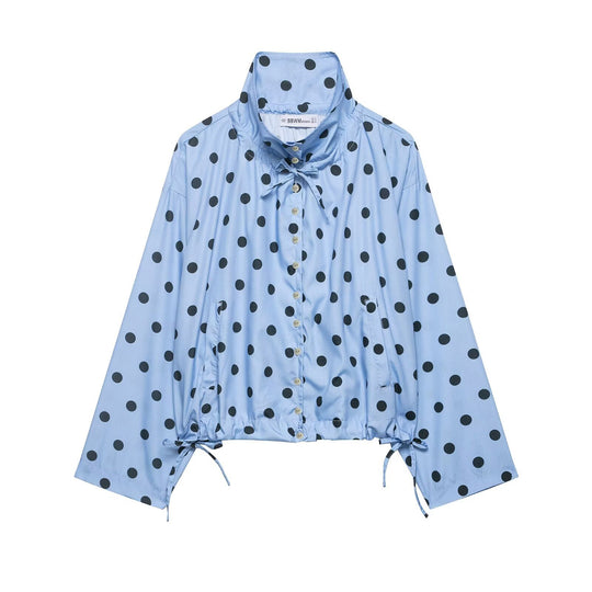 Damen Leichte Oversize-Polka-Dot Windjacke mit Stehkragen, Knopfleiste und Kordelzug Nord Taschen