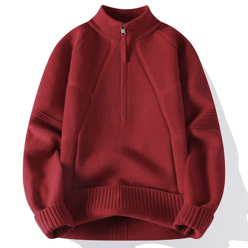 Herren Strick-Halbzip-Pullover mit Stehkragen und strukturierten Rippdetails Nord Taschen