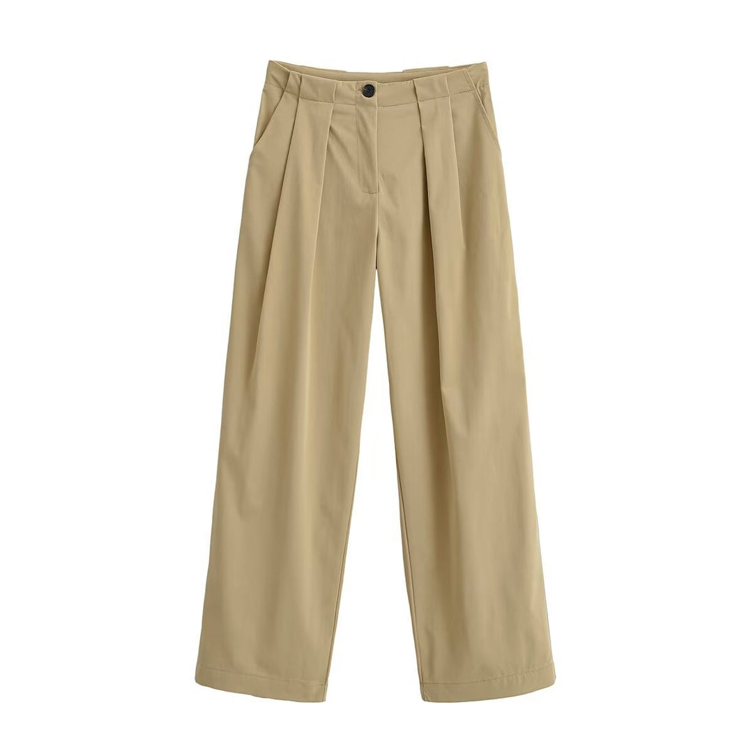 Damen Weite High Waist Hose mit Bundfalten, Bügelfalte und Eingrifftaschen Nord Taschen
