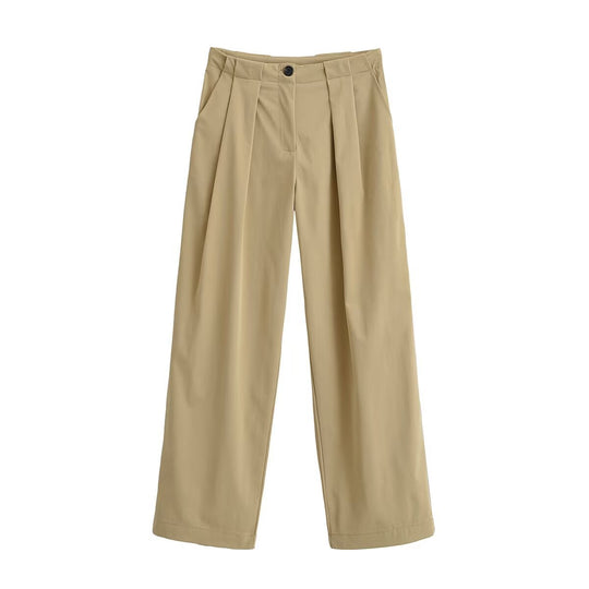 Damen Weite High Waist Hose mit Bundfalten, Bügelfalte und Eingrifftaschen Nord Taschen