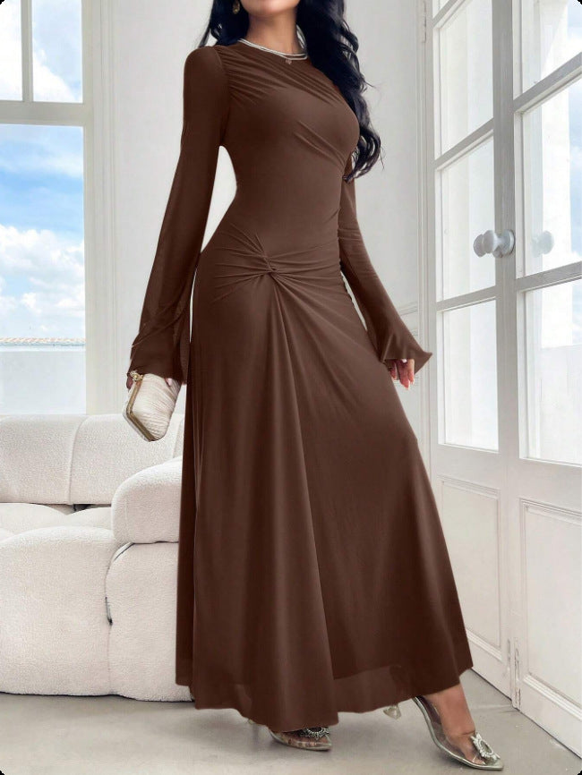 Damen Maxikleid mit geraffter Taillenpartie und Glockenärmeln Nord Taschen