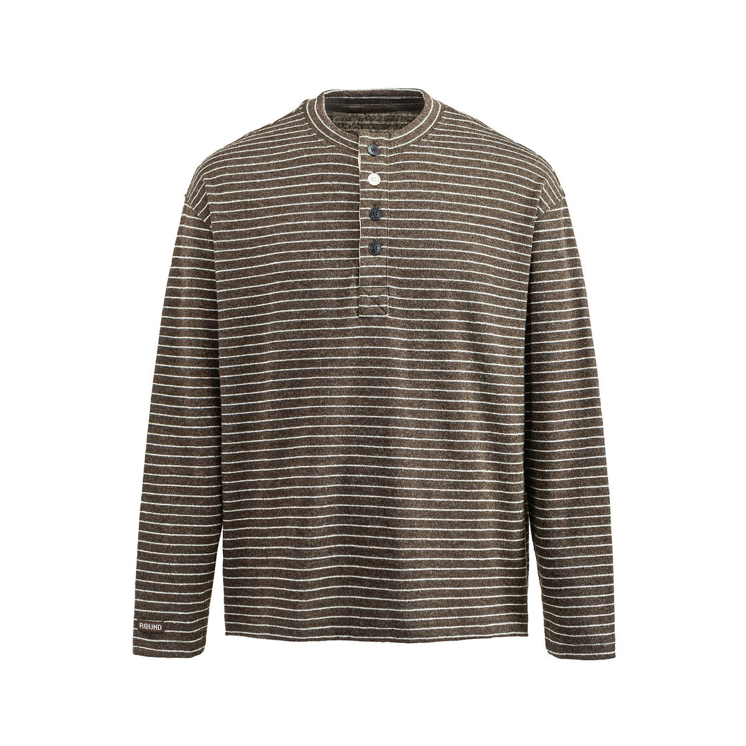 Herren Langärmeliges Henley-Shirt aus Feinstrick mit Streifenstruktur Nord Taschen