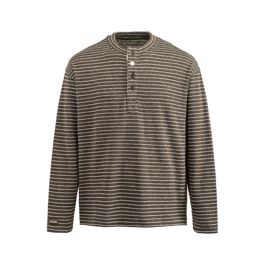 Herren Langärmeliges Henley-Shirt aus Feinstrick mit Streifenstruktur Nord Taschen