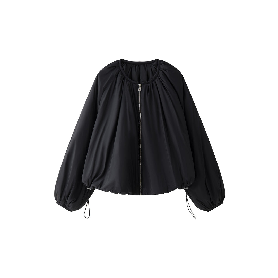 Damen Voluminöse Bomberjacke im Cape‑Stil mit Ballonärmeln und Tunnelzug Nord Taschen
